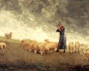 温斯洛荷默 - Shepherdess Tending Sheep